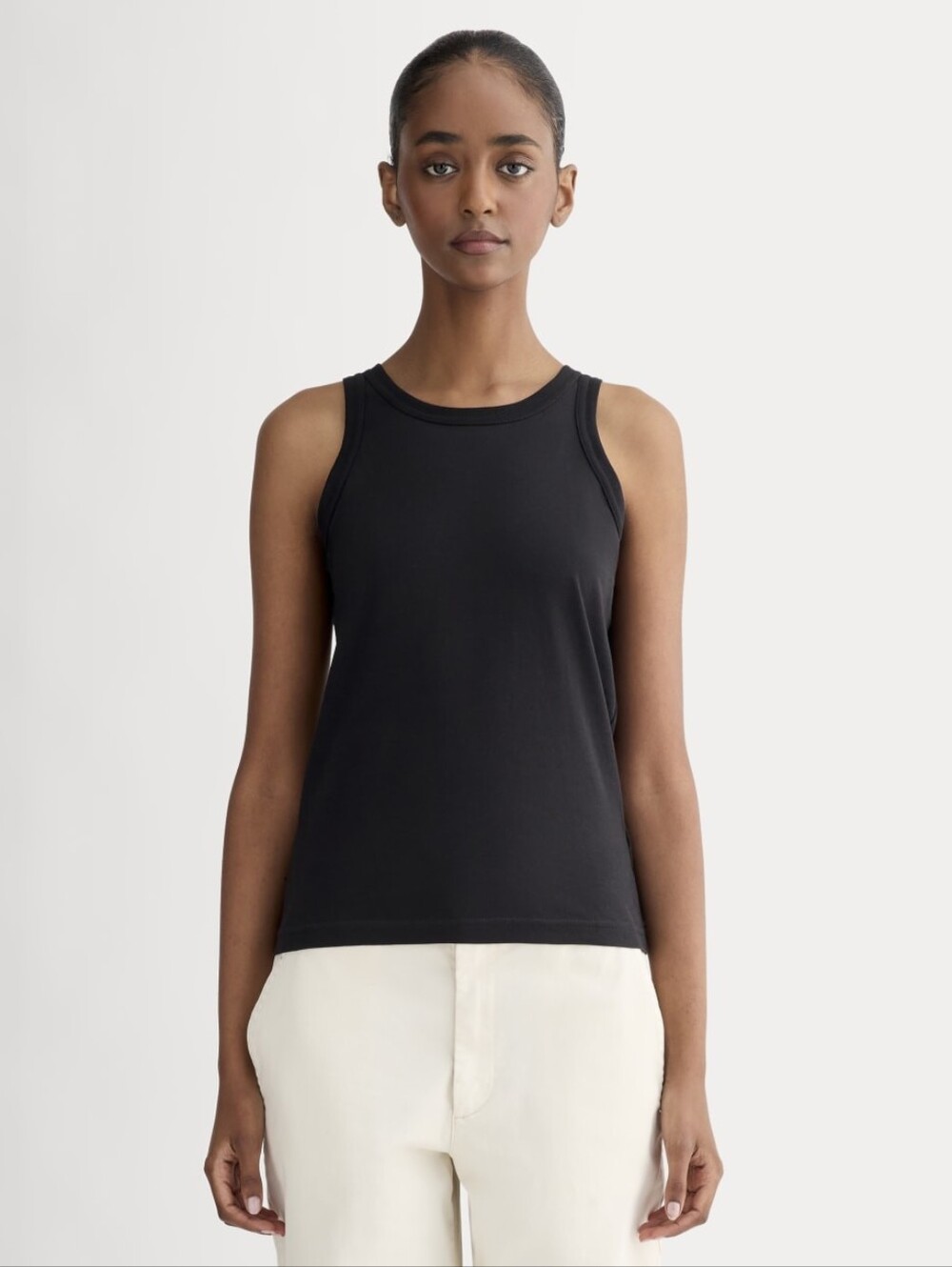 Everlane Tank Top Womens Black The Organic Cotton Cutaway High Neck NEW